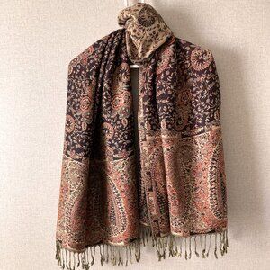 Vintage Pashmina Jacquard Paisley  Long Scarf/Shawl Wrap with Tassels